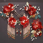 Classical Red Flower Liquid Ancient Style Headdress Fringed Hair Crown Bridal Hair Accessories