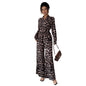 Women's Leopard Print Long Sleeve Wide-leg Jumpsuit