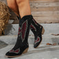 Suede Embroidery Mid Heel Knight Boots Large Size Thick Heel Cowboy Boot
