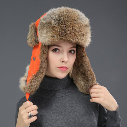Rabbit Fur Unisex Thickened Warm Ear Protection Cold-proof Outdoor Hat