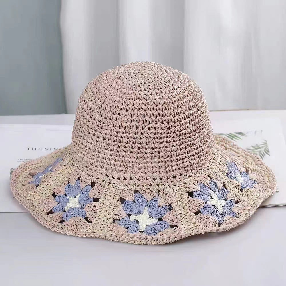 Fashion Personality Handmade Crocheted Flower Straw Hat Women