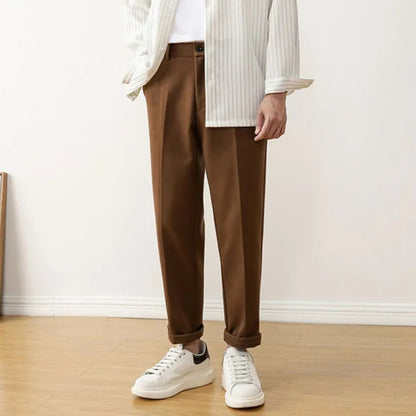Autumn Winter Retro Woolen Ankle-length Pants Men's Casual Loose Straight