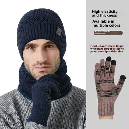 Winter New Thickened Men's Hat Scarf Gloves Three-piece Set