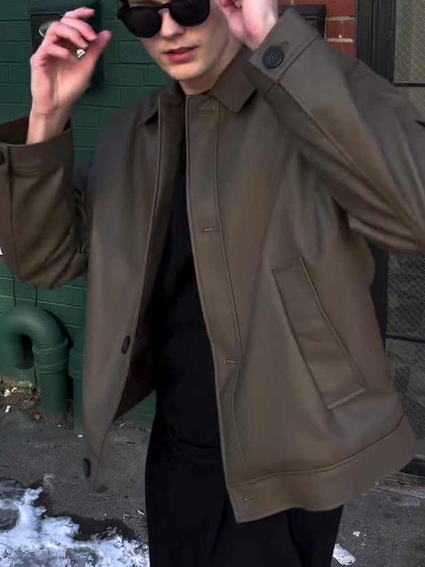 Men's Casual Long-sleeved Leather Jacket