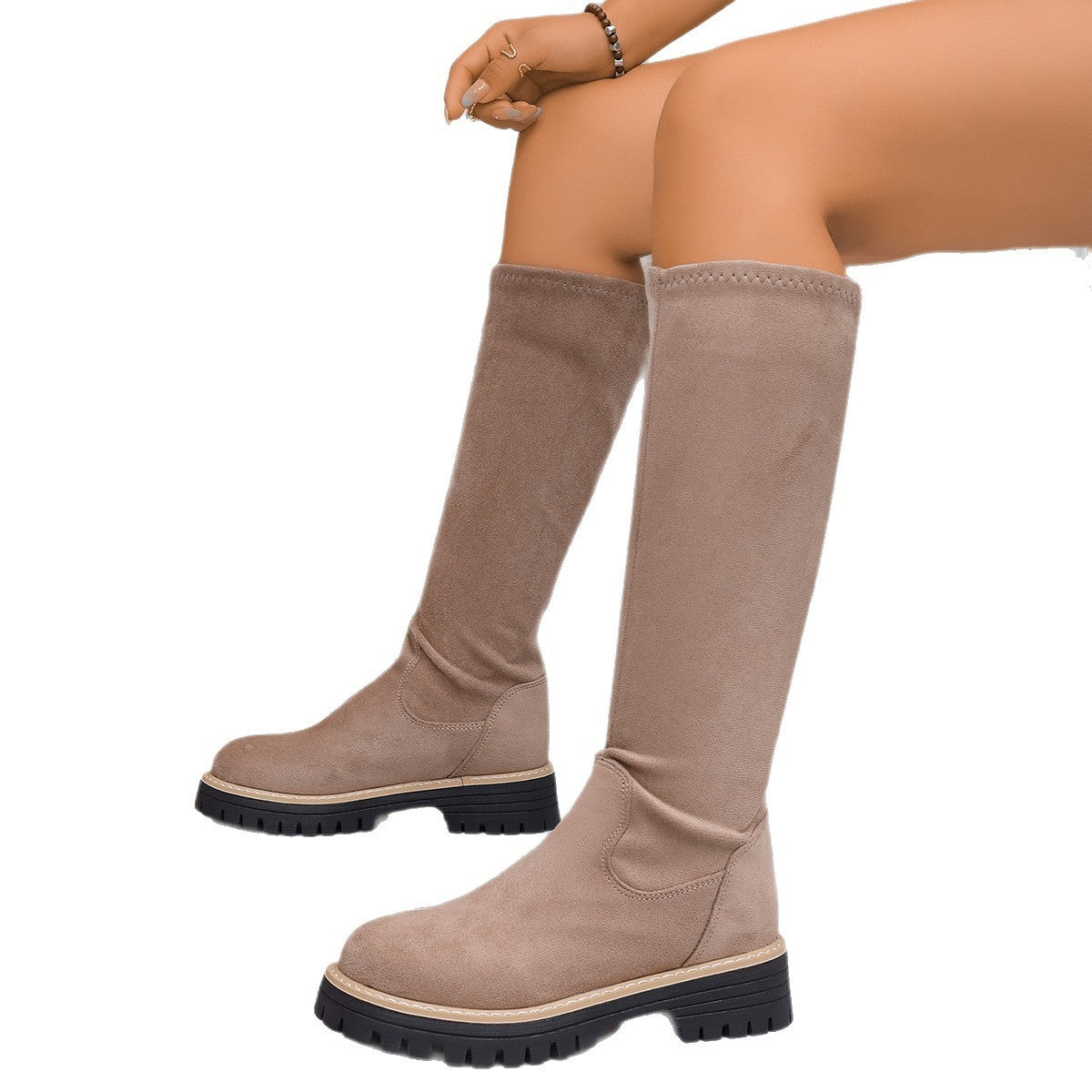 Large Size Round Toe Platform Below The Knee Boots