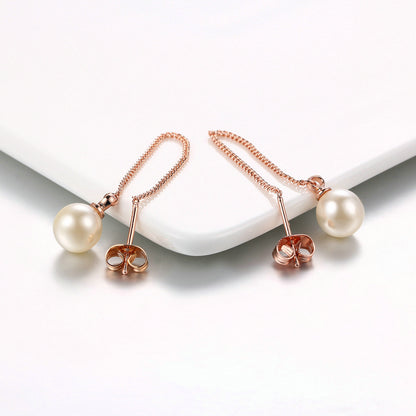 Popular Jewelry Simple Pearl Ear String Rose Gold Earrings