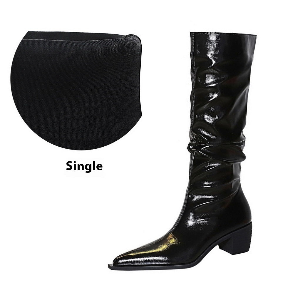 Women's Over-the-knee Boots Chunky Heel Mid Heel Pointed Wrinkled Surface
