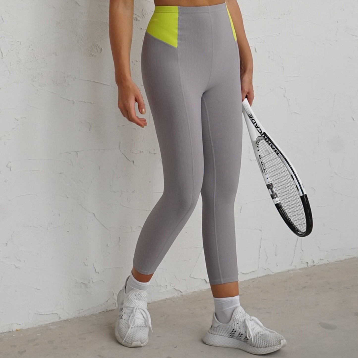 Rib Color Contrast Running Slim Fitness Suit Women Shock Absorbing Gathering Sports Bra