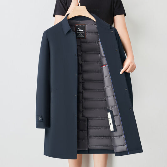 Mid-length Cotton-padded Coat Men's Fleece-lined Windproof Coat