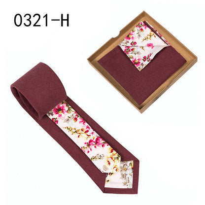 Men's Tie Floral Print Pocket Square Cotton Tie