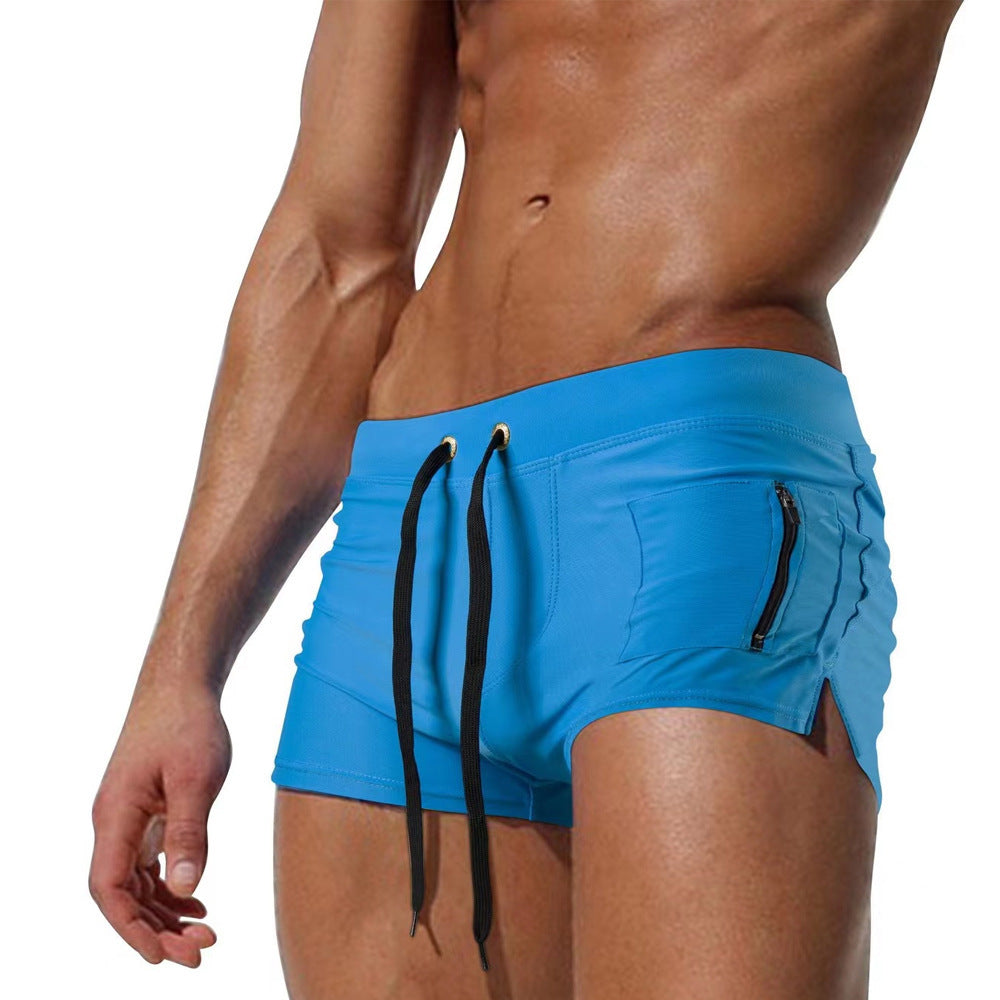 Men's Polyester High Waist Tight Lace-up Swimming Trunks