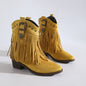 Retro Pointed Plus Size Bootie Ladies Tassel Western Cowboy Boot