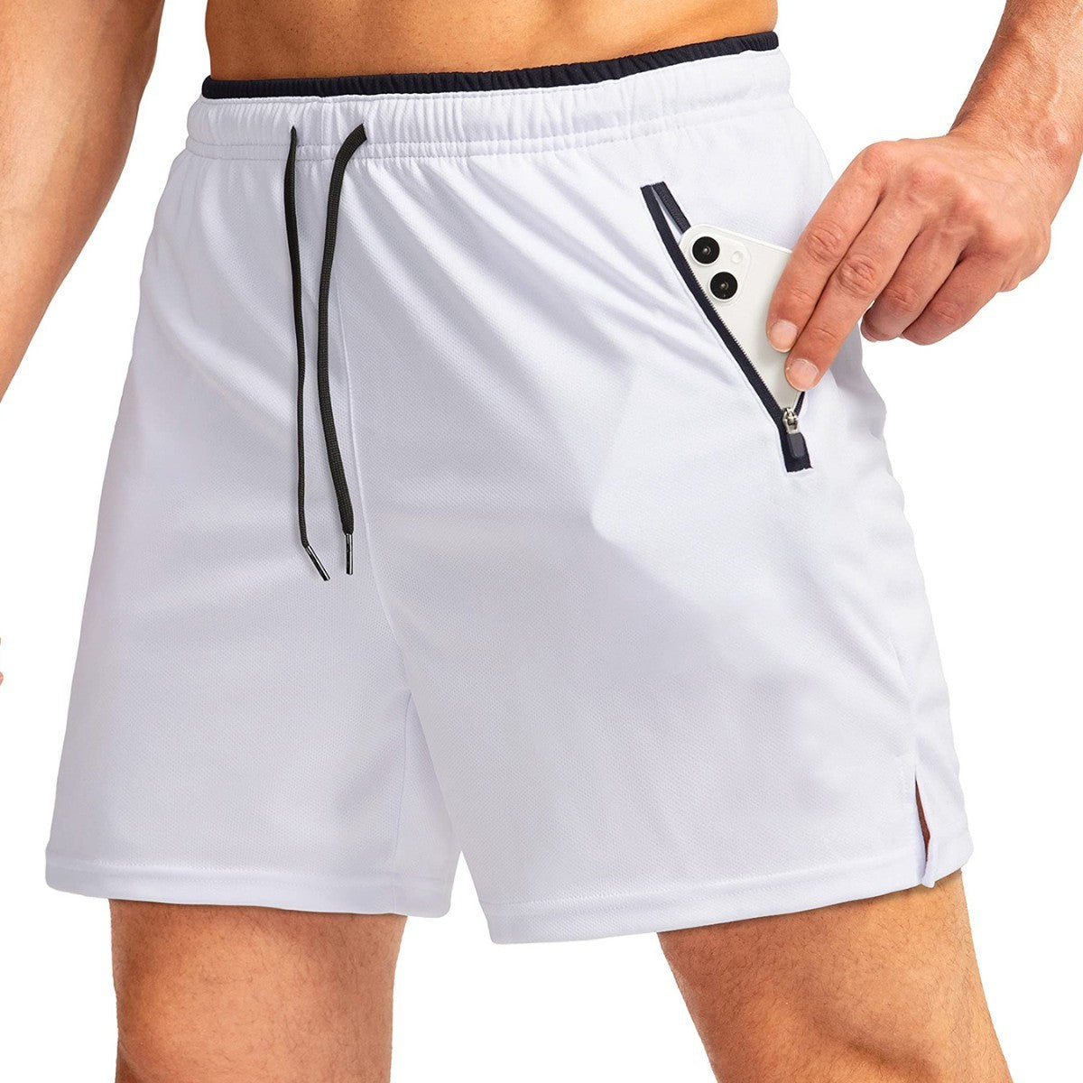 Men's Running Short Belt Zipper Pocket Quick-drying Gym Exercise Lightweight
