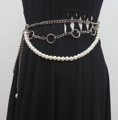 Fashion All-match Pearl Waist Chain Decoration Dress With Skirt Thin Belt Accessories
