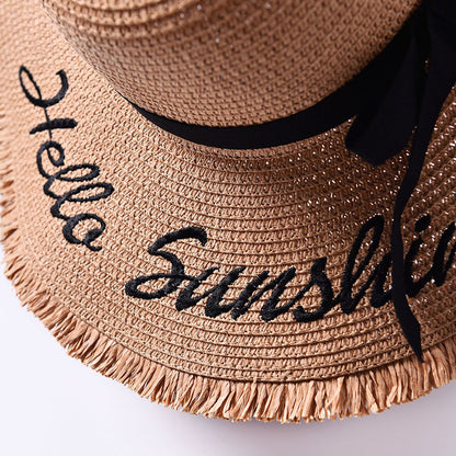 Beach beach big hat embroidered letters raw edge sun hat