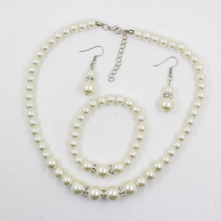 Fast sell hot bridal decorations, wedding jewelry set, pearl necklace, earring, bracelet wholesale