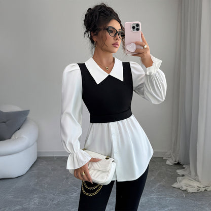 Simple Style Fake Two Pieces Shirts Vest