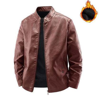 Men's Motorcycle Leather Coat Spring And Autumn Solid Color Stand Collar