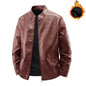 Men's Motorcycle Leather Coat Spring And Autumn Solid Color Stand Collar