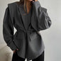 Thin Lace-up Loose All-matching V-neck Coat Women