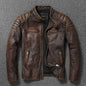 First Layer Cowhide Leather Coat Men's Stand Collar Motorcycle Clothing Youth