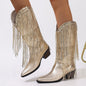European And American Fashion Middle Fashion Boots Female Retro Chunky Heel Pleated Western Knight