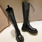 Women's Black Below The Knee Thickened Martin Boots