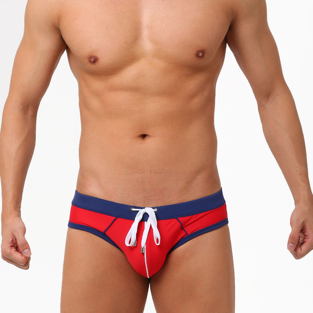 European And American Color Matching Men's Swim Briefs Trendy Simple