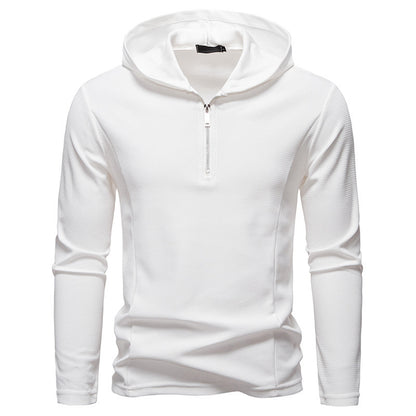Half Zipper Design Casual Long Sleeve Solid Color Hooded T-shirt