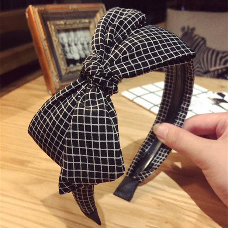All-match Fabric Plaid Big Bow With Teeth Headband