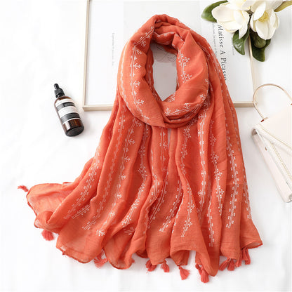 Fashion Tassel Cotton Linen Thin Yarn Scarf