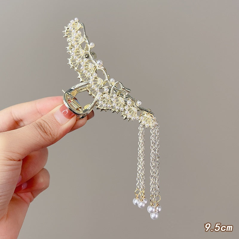 Antique Tassel Large Pearl Clip Metal Hairpin