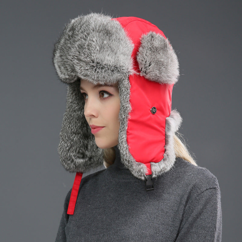 Rabbit Fur Unisex Thickened Warm Ear Protection Cold-proof Outdoor Hat