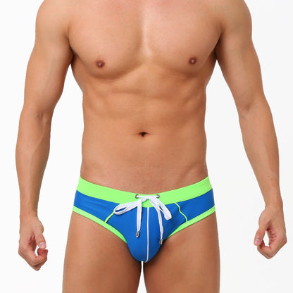 European And American Color Matching Men's Swim Briefs Trendy Simple