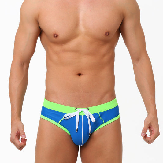 European And American Color Matching Men's Swim Briefs Trendy Simple