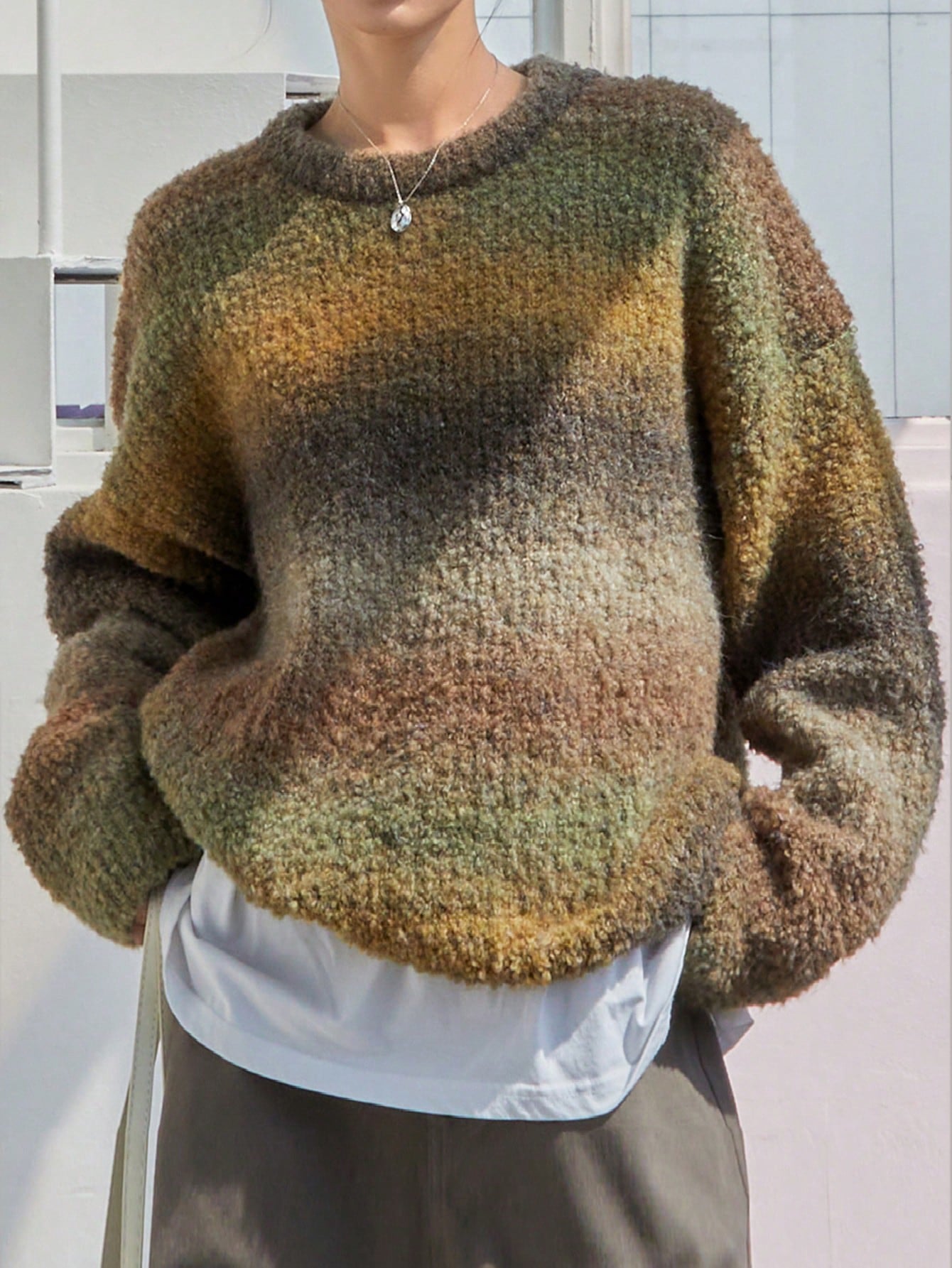 Lazy Sweater Female Gradient Color Round Neck Loose Outer Wear Soft Glutinous