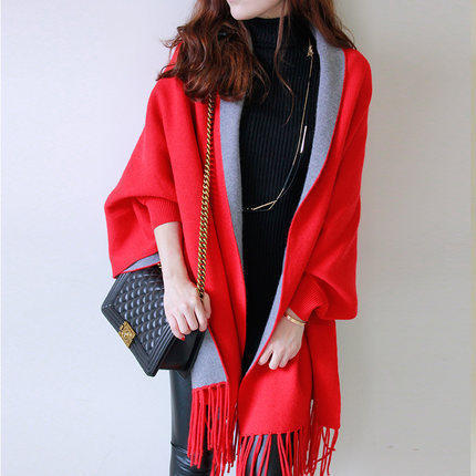 Women's Fringed Big Shawl Sweater Cardigan