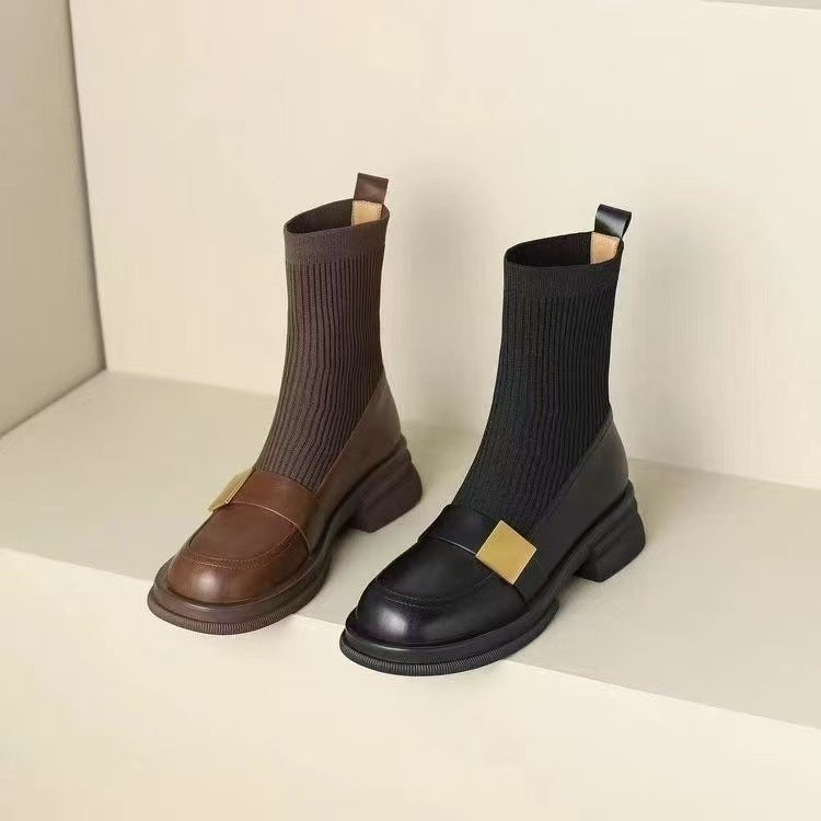 Mid-heel Retro New Loafer Ankle Boots