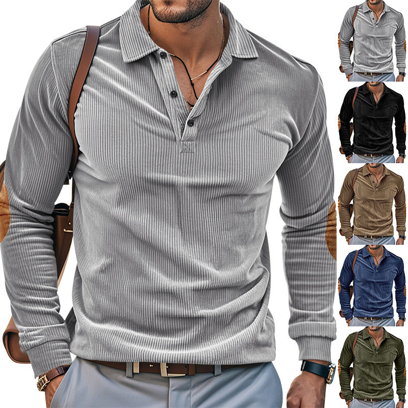 American Men's T-shirt Spring And Autumn Long Sleeve Corduroy