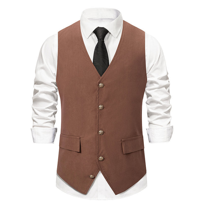 Autumn And Winter Suit Vest Man Retro European Single-breasted Casual