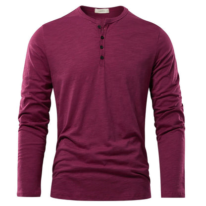 Men's Solid Color Casual Cotton Long-sleeved Top