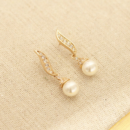 Classic Elegant Graceful Gold-plated Two-color Artificial Pearl Earrings