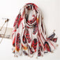 Female Color Feather Silver Silk Print Shawl