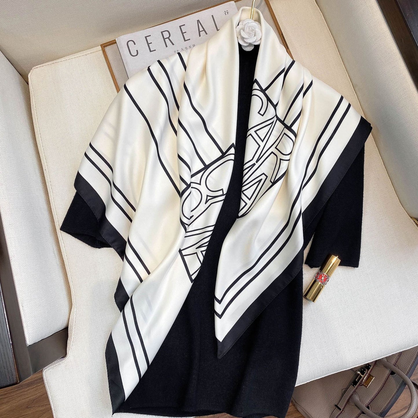 Spring Summer Geometric Pattern Blue Plain Print Scarf