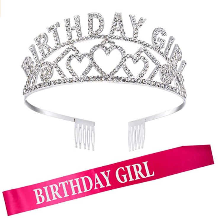 Flash Diamond Birthday Crown Party Decoration Headband Prom Headwear Set