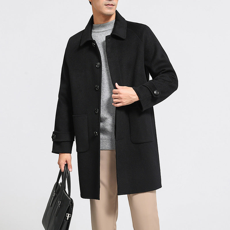 Wool Reversible Woolen Coat Men's Mid-length Single-breasted Baggy Coat