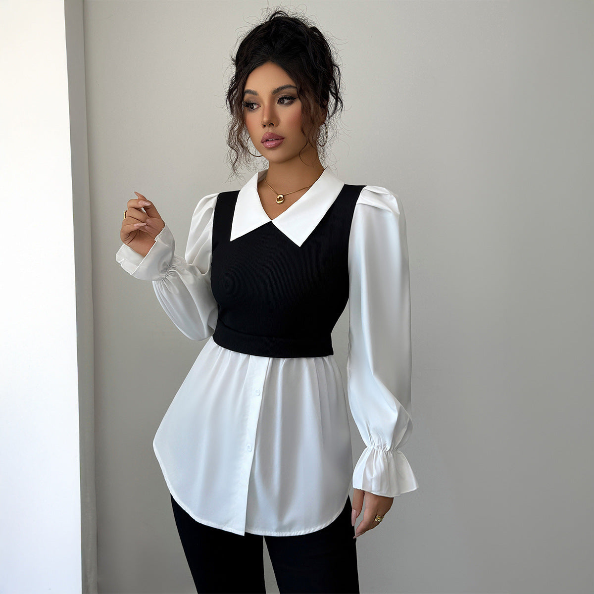 Simple Style Fake Two Pieces Shirts Vest