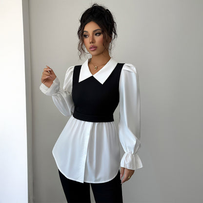 Simple Style Fake Two Pieces Shirts Vest