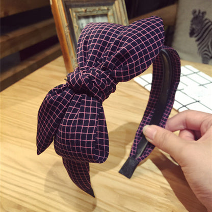 All-match Fabric Plaid Big Bow With Teeth Headband
