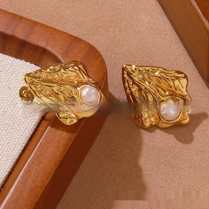 Beach Style Conch Shell Pearl Stud Earrings